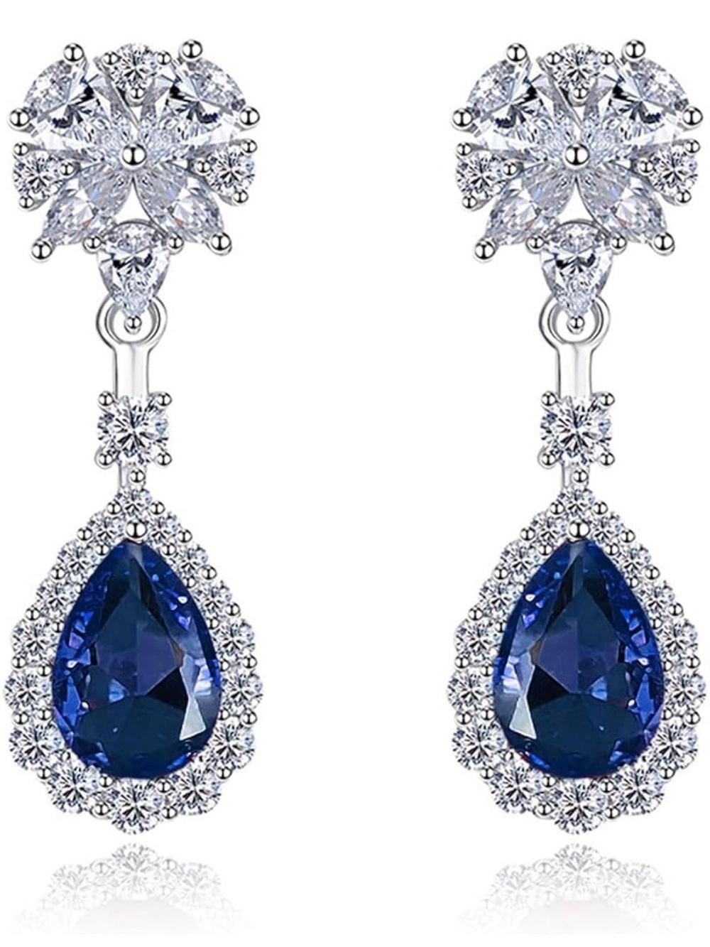 Gorgeous Flower Dangle Earrings with Pear CZ. NWT.